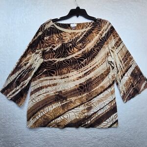 Chicos Animal Print Velvet Burnout Top Sz 3‎ Large Boho Whimsigoth Fairy Artsy